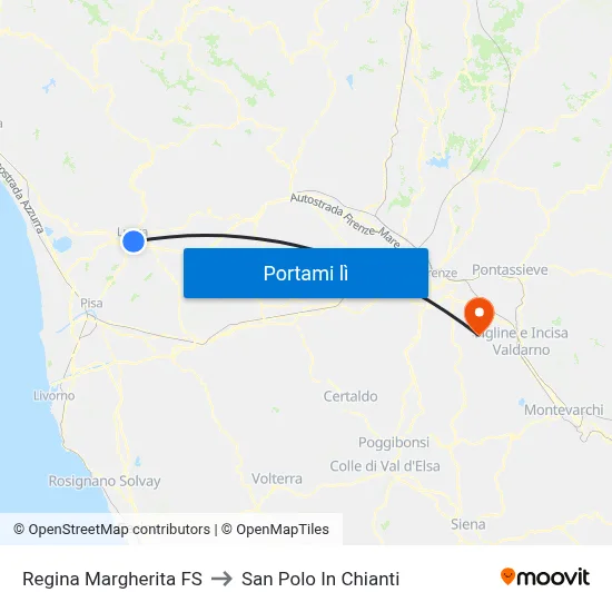 Regina Margherita FS to San Polo In Chianti map