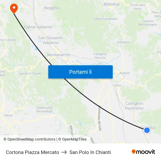 Cortona Piazza Mercato to San Polo In Chianti map