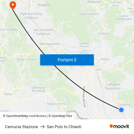 Camucia Stazione to San Polo In Chianti map