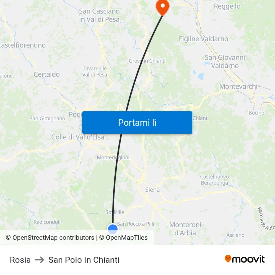 Rosia to San Polo In Chianti map