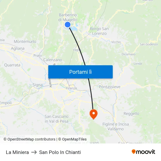 La Miniera to San Polo In Chianti map