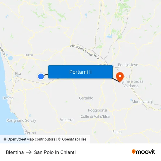 Bientina to San Polo In Chianti map