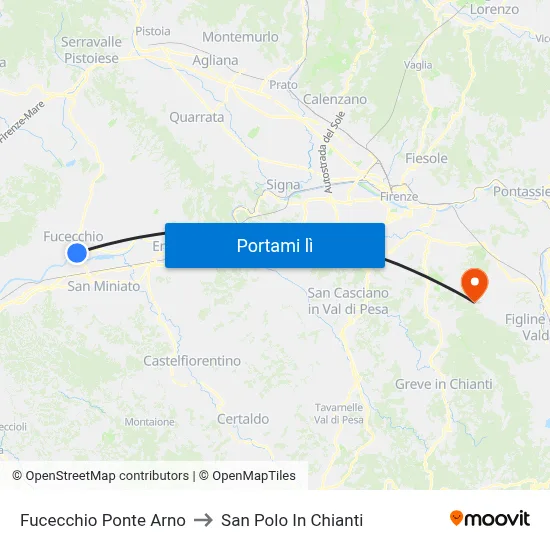 Fucecchio Ponte Arno to San Polo In Chianti map