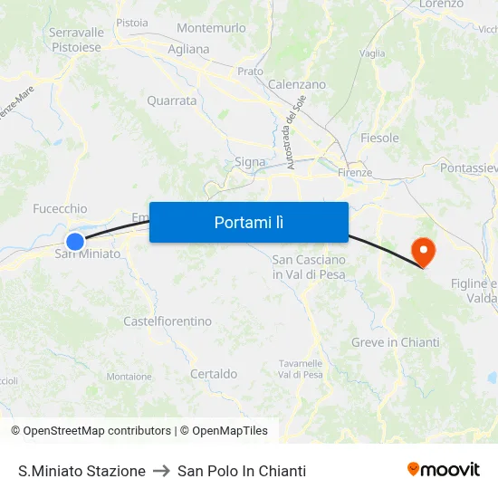 S.Miniato Stazione to San Polo In Chianti map