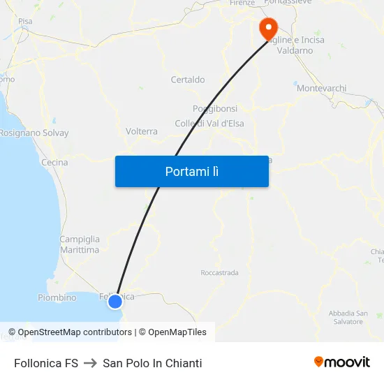 Follonica FS to San Polo In Chianti map