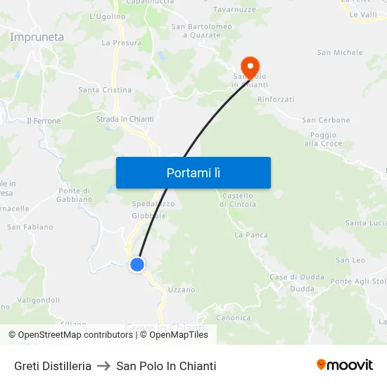 Greti Distilleria to San Polo In Chianti map