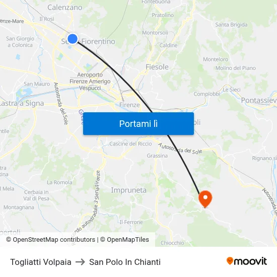 Togliatti Volpaia to San Polo In Chianti map