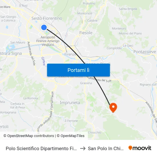 Polo Scientifico Dipartimento Fisica to San Polo In Chianti map