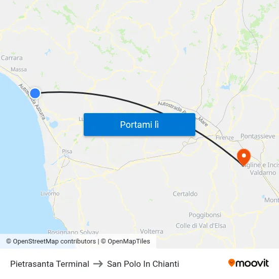 Pietrasanta Terminal to San Polo In Chianti map