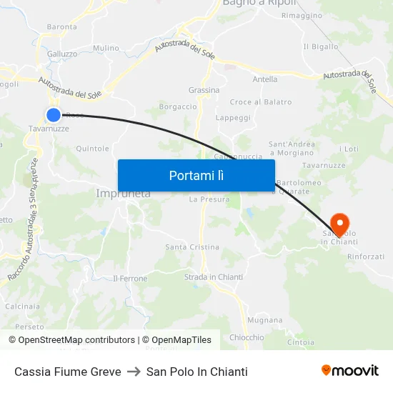 Cassia Fiume Greve to San Polo In Chianti map