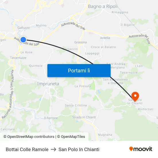 Bottai Colle Ramole to San Polo In Chianti map
