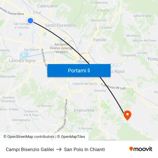 Campi Bisenzio Galilei to San Polo In Chianti map