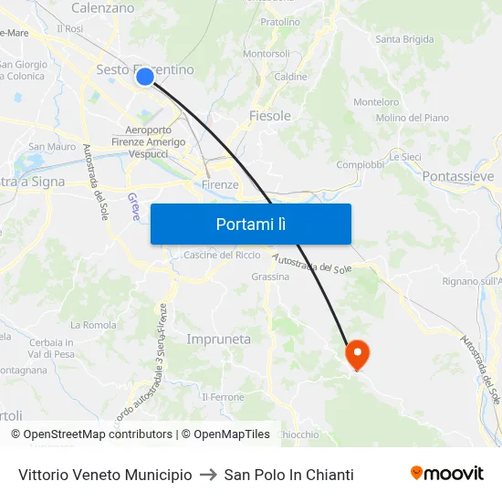 Vittorio Veneto Municipio to San Polo In Chianti map