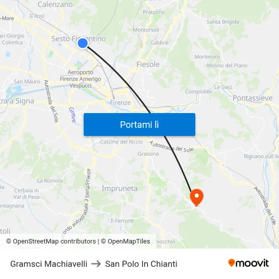 Gramsci Machiavelli to San Polo In Chianti map