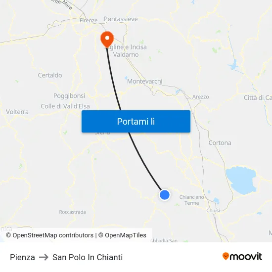 Pienza to San Polo In Chianti map