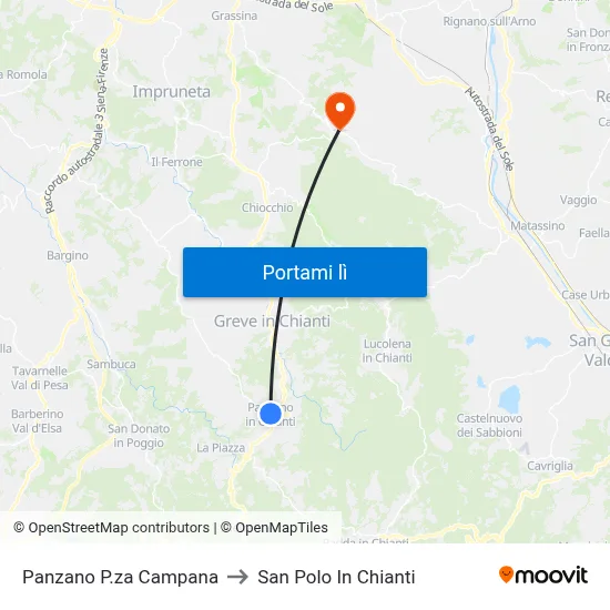 Panzano P.za Campana to San Polo In Chianti map