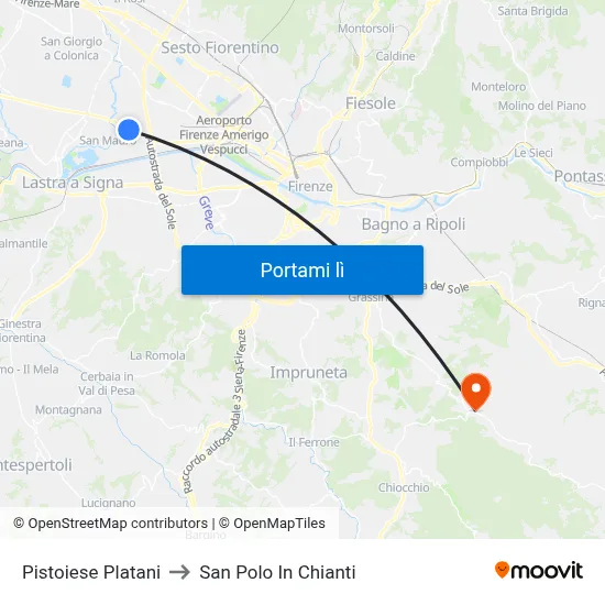 Pistoiese Platani to San Polo In Chianti map