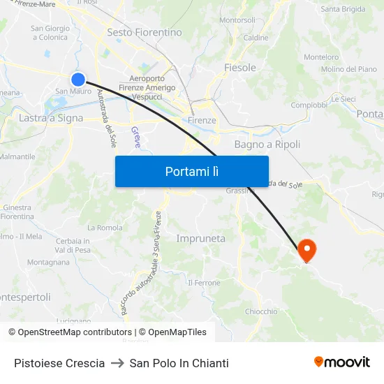 Pistoiese Crescia to San Polo In Chianti map