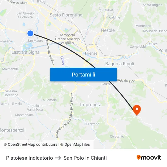 Pistoiese Indicatorio to San Polo In Chianti map