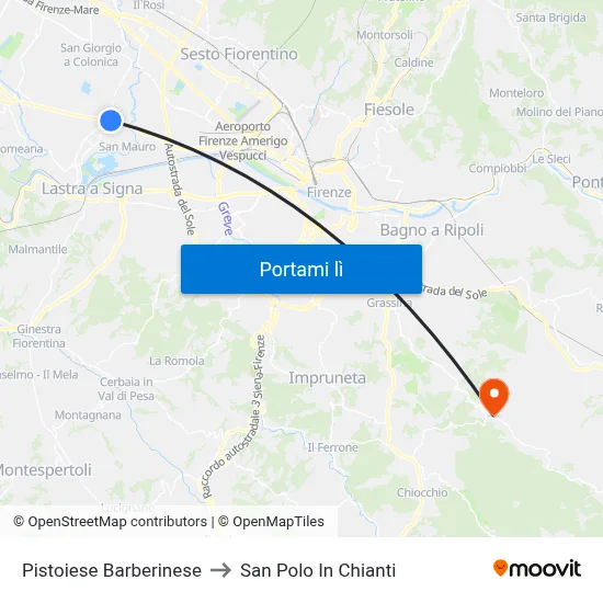 Pistoiese Barberinese to San Polo In Chianti map