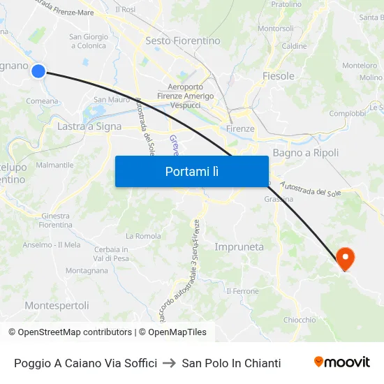 Poggio A Caiano Via Soffici to San Polo In Chianti map