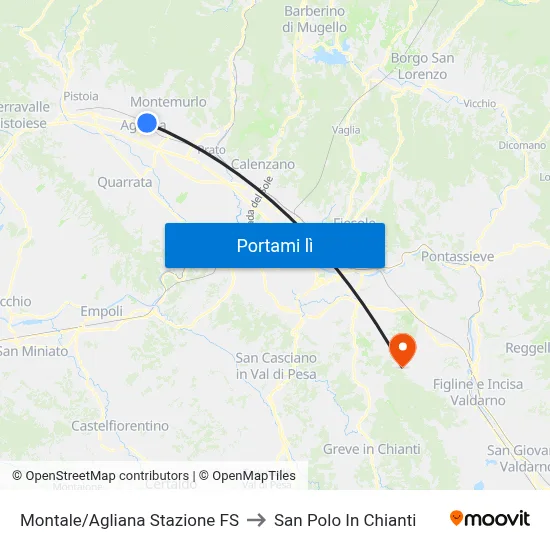Montale/Agliana Stazione FS to San Polo In Chianti map
