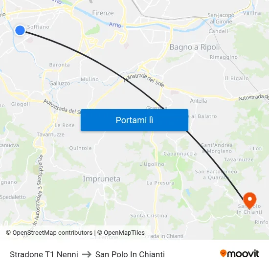 Stradone T1 Nenni to San Polo In Chianti map