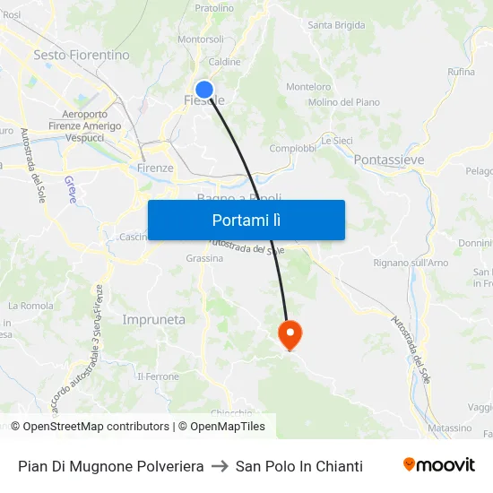 Pian Di Mugnone Polveriera to San Polo In Chianti map