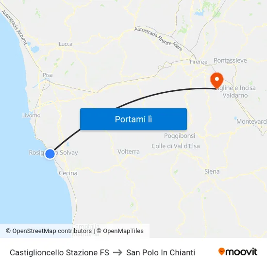 Castiglioncello Stazione FS to San Polo In Chianti map