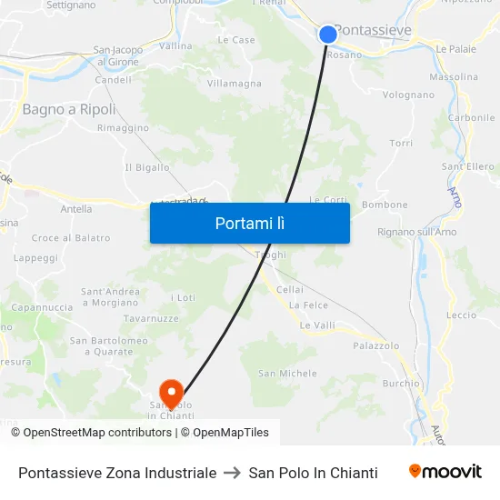 Pontassieve Zona Industriale to San Polo In Chianti map