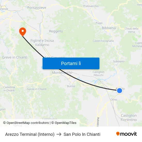 Arezzo Terminal (Interno) to San Polo In Chianti map