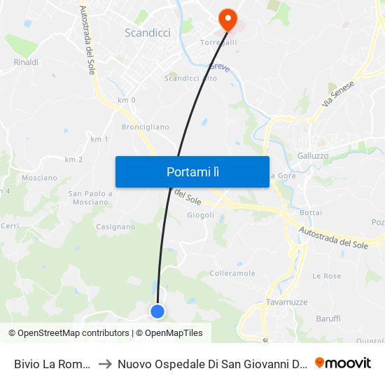 Bivio La Romola to Nuovo Ospedale Di San Giovanni Di Dio map