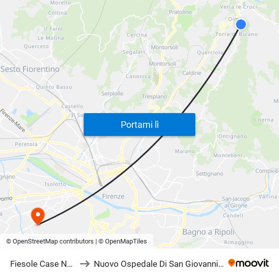 Fiesole Case Nuove to Nuovo Ospedale Di San Giovanni Di Dio map