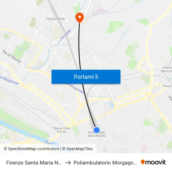Firenze Santa Maria Novella to Poliambulatorio Morgagni (Cup) map