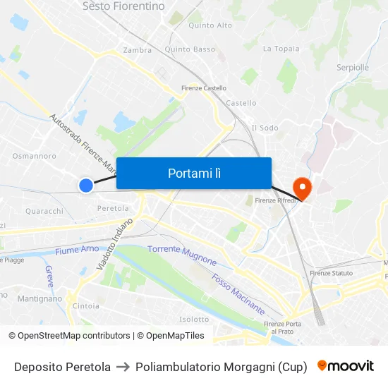 Deposito Peretola to Poliambulatorio Morgagni (Cup) map
