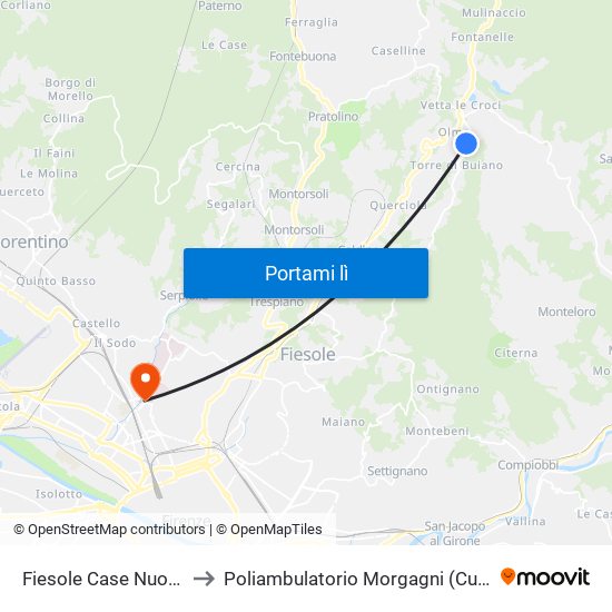 Fiesole Case Nuove to Poliambulatorio Morgagni (Cup) map