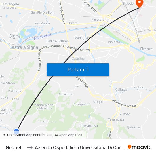 Geppetto to Azienda Ospedaliera Universitaria Di Careggi map