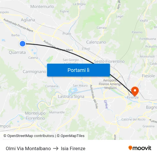 Olmi Via Montalbano to Isia Firenze map
