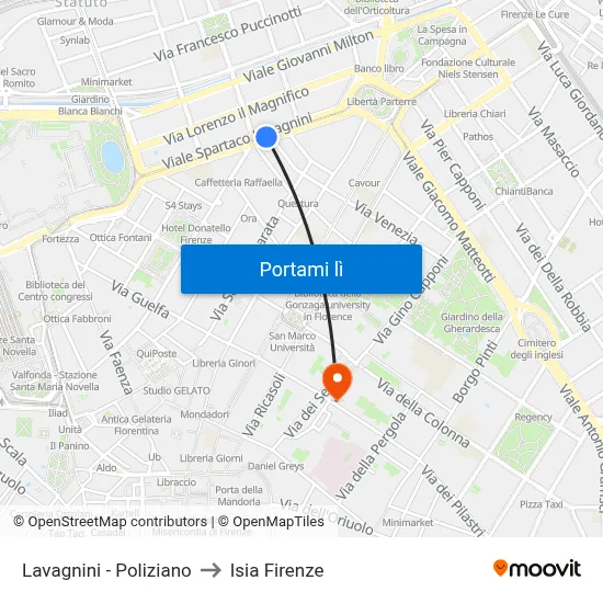 Lavagnini - Poliziano to Isia Firenze map