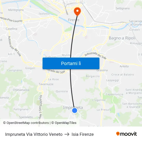 Impruneta Via Vittorio Veneto to Isia Firenze map