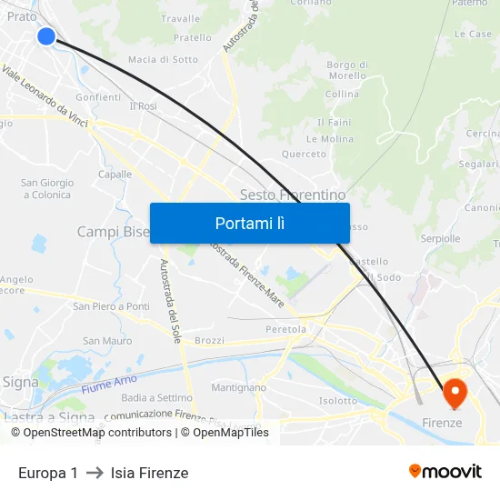 Europa 1 to Isia Firenze map