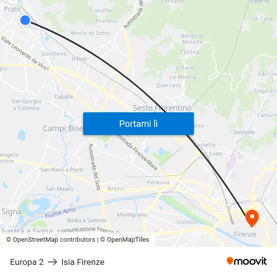 Europa 2 to Isia Firenze map