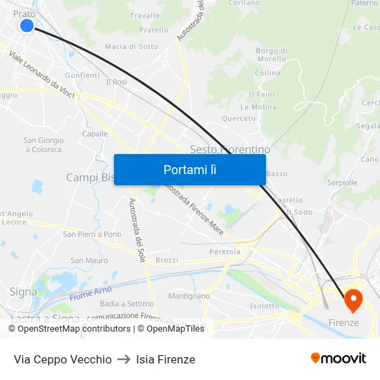Via Ceppo Vecchio to Isia Firenze map