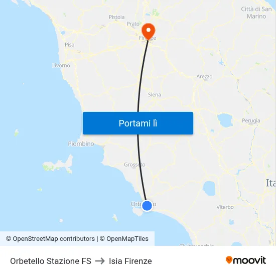 Orbetello Stazione FS to Isia Firenze map