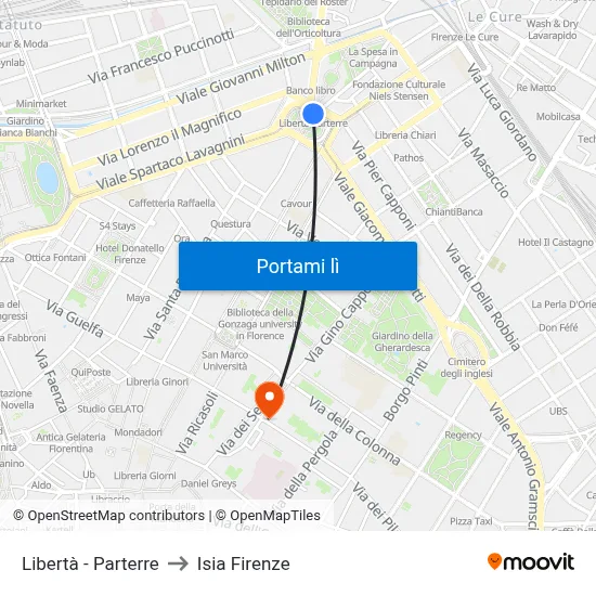 Libertà - Parterre to Isia Firenze map
