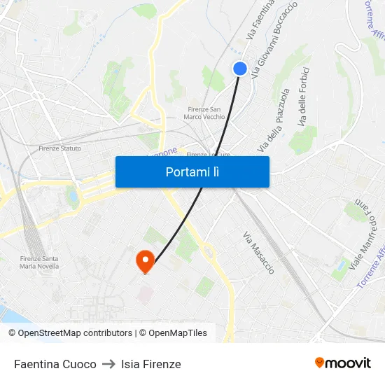 Faentina Cuoco to Isia Firenze map