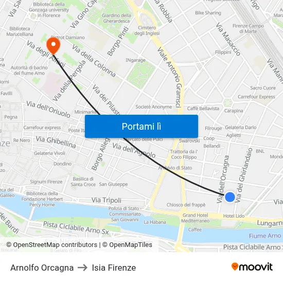 Arnolfo Orcagna to Isia Firenze map