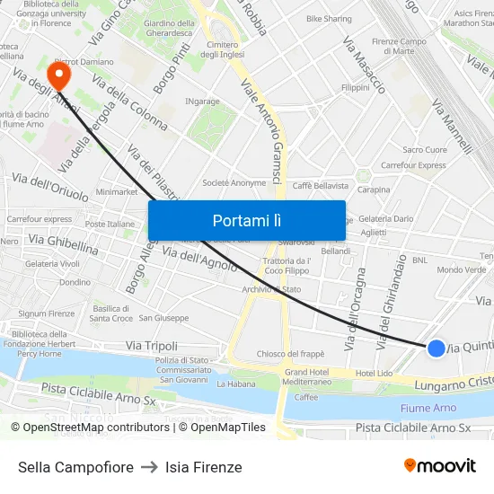 Sella Campofiore to Isia Firenze map