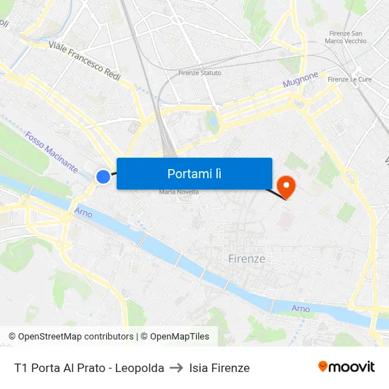 T1 Porta Al Prato - Leopolda to Isia Firenze map