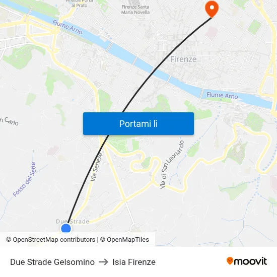 Due Strade Gelsomino to Isia Firenze map